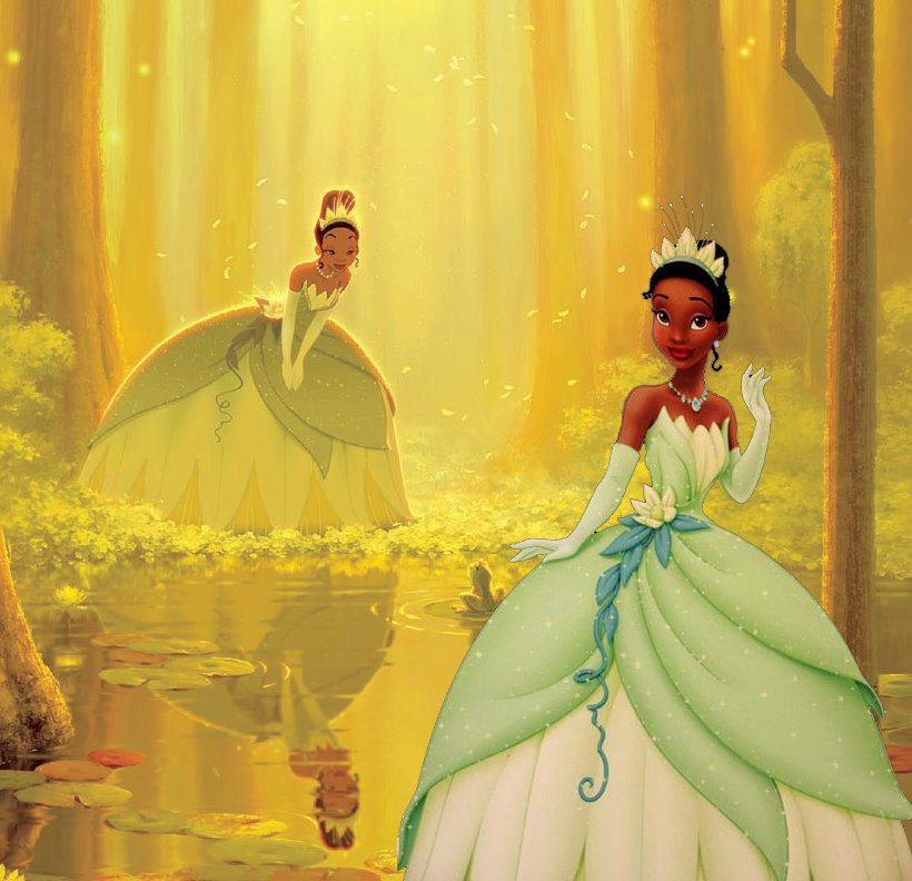 A fully themed wedding dress for Princess Tiana based on lily pads in the 